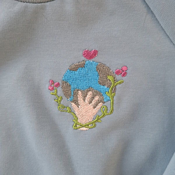 Felpa Ricamo Mondo Azzurro