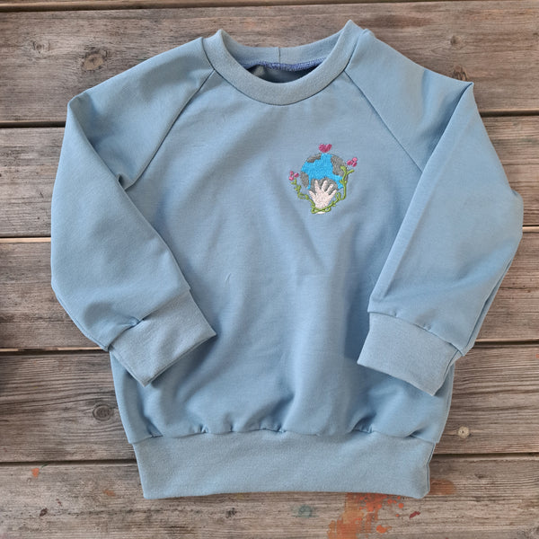 Felpa Ricamo Mondo Azzurro
